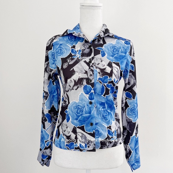 Super Rare 90s Vintage Retro Print Button Down ASO Phoebe Buffay in Friends - Picture 7 of 11